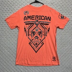American Fighter Men T-Shirt XL Orange‎ Black Athletic Tee Eagle MMA Gym EUC